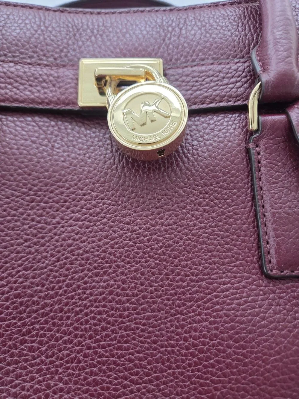 Michael Kors‎ Hamilton Lock Satchel Burgundy Leather Shoulder Crossbody Bag